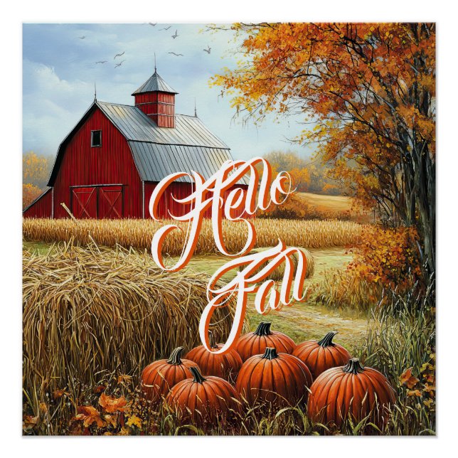 Poster Bonjour Automne Thanksgiving Rural Grange Citrouil (Devant)
