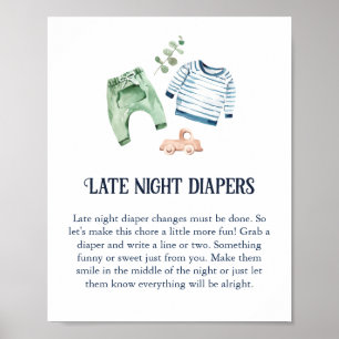 Poster Bonjour Bébé Garçon 'Couche de Nuit Tardive'