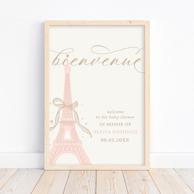 Poster Bonjour Bébé Pink Paris Eiffel Tower Welcome Sign (Créateur téléchargé)