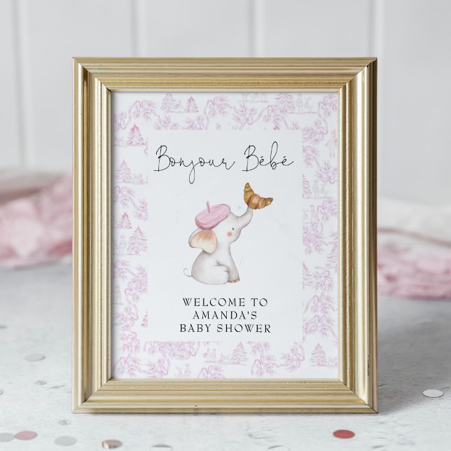 Poster Bonjour Bebe Rose French Girl Baby shower d'accuei (Créateur téléchargé)