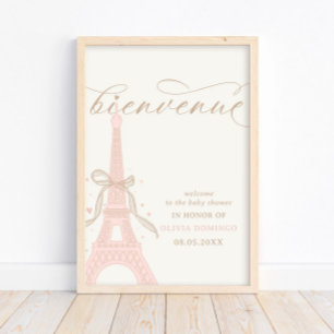 Poster Bonjour Bébé Rose Paris Tour Eiffel Panneau de Bie