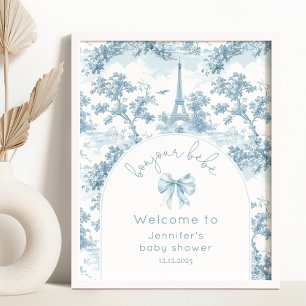 Poster Bonjour bebe Toile de Jouy baby shower Bienvenue