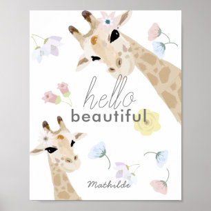 Poster Bonjour belle Giraffe Floral Nursery Art