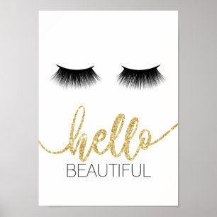 Poster Bonjour Belle Lashes Moderne Gold Script Salon