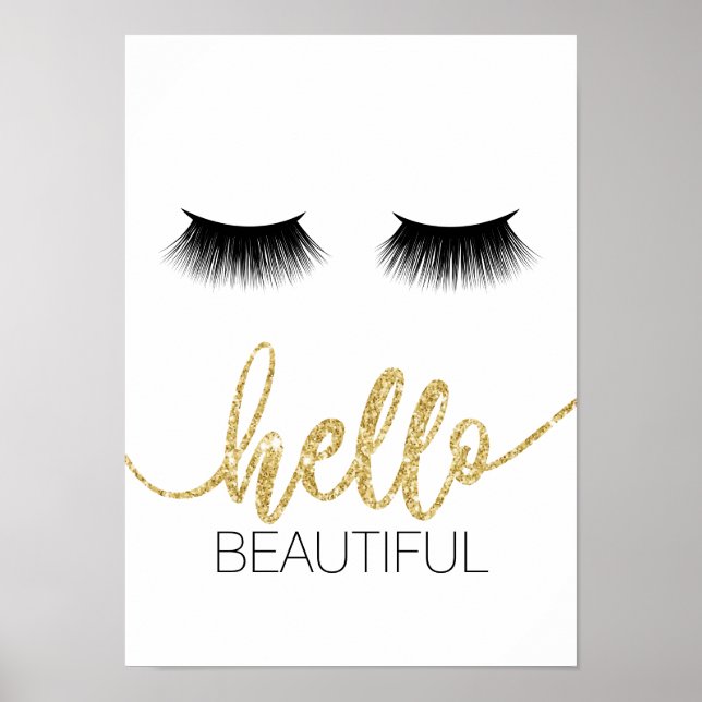 Poster Bonjour Belle Lashes Moderne Gold Script Salon (Devant)