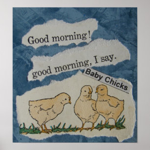 Poster Bonjour !  Collage vintage de poussins