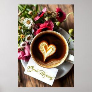 Poster Bonjour ! Coupe De Café Chaud Avec Pavots