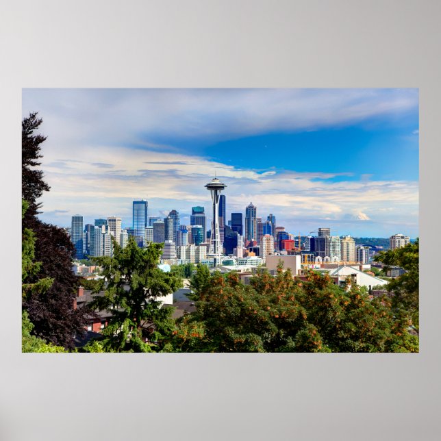 Poster Bonjour de Seattle, Washington. Vue du centre-vill (Devant)
