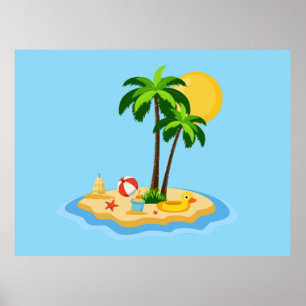 Poster Bonjour Été Soleil Rétro Cercle Vintage Plage
