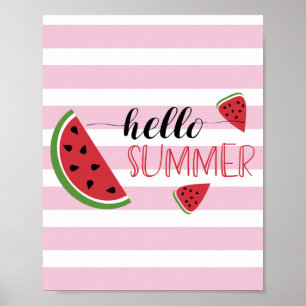 Poster Bonjour Eté Watermelon Slices mignon rose blanc