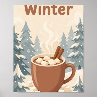 Poster Bonjour Hiver — Mug Art Chocolat Chaud Cosy