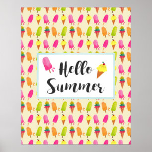 Poster Bonjour Popsicles d'été et crème glacée