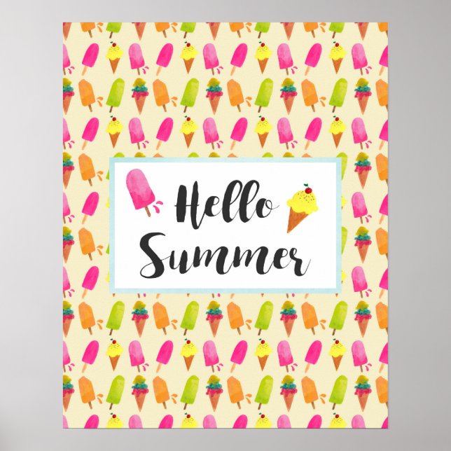 Poster Bonjour Popsicles d'été et crème glacée (Devant)