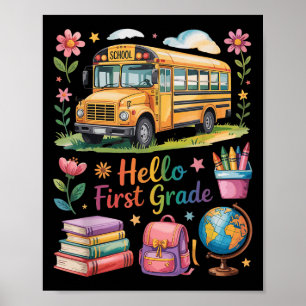 Poster Bonjour Première Année Retour À L'École Bus Sac À