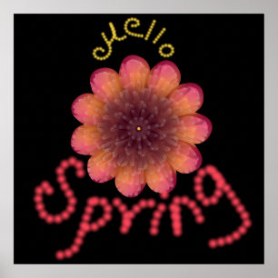 Poster Bonjour Printemps - Art de Fleur Rose et Orange Te