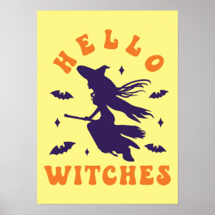Poster Bonjour sorcières - Drôle Halloween