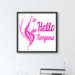 Poster Bonjour Superbe Dame Visage Dessin Typographie