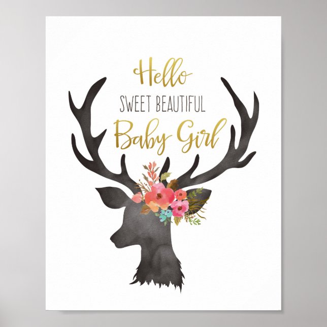 Poster Bonjour Sweet Belle Bébée Fleurs de tête de cerf (Devant)