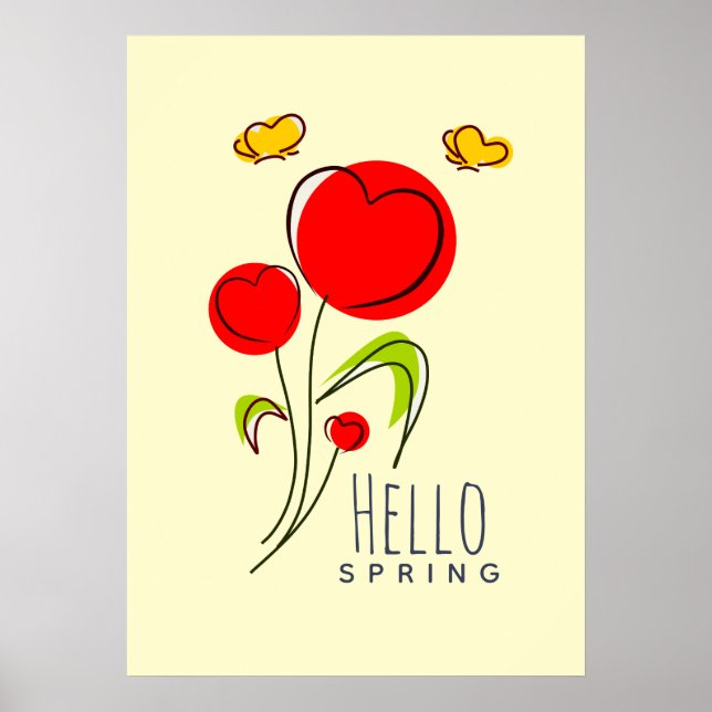 Poster Bonjour Texte de printemps avec de mignonnes fleur (Devant)