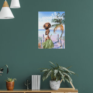 Poster Bonne ambiance   Plage d'été rétro tendance aquare