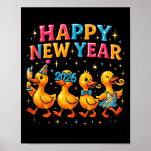 Poster Bonne année 2026 Cadeau de fête de canard mignon 