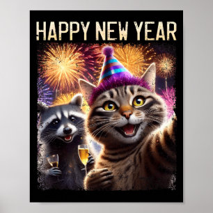 Poster Bonne année 2026 Célébration de chat mignon et rat