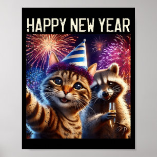 Poster Bonne année 2026 Célébration de chat mignon raton