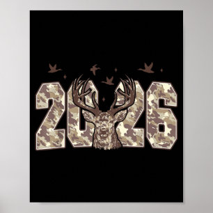 Poster Bonne Année 2026 Cerf Buck Chasse Camo Camouflage