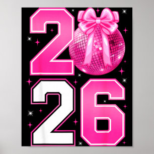 Poster Bonne année 2026 Coquette Bow & boule disco