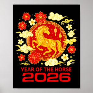 Poster Bonne année 2026 Nouvel An chinois Cheval Zodiaque