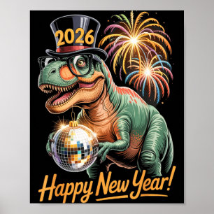 Poster Bonne année 2026 T-shirt dinosaure drôle T-rex pou