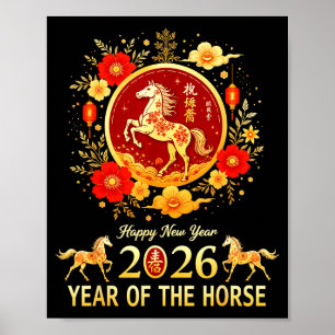 Poster Bonne année chinoise 2026 année lunaire du cheval