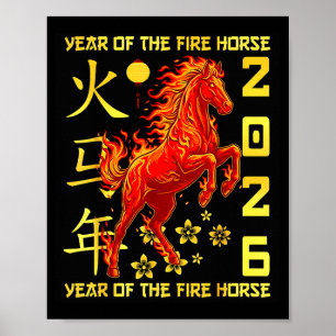 Poster Bonne année chinoise du cheval 2026 Nouvel An luna