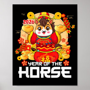 Poster Bonne année chinoise du cheval 2026 Nouvel An luna