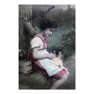 Poster Bonne Année Vintage fille avec dollar