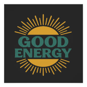 Poster Bonne Énergie - Dessin de Soleil Retro à Vibration
