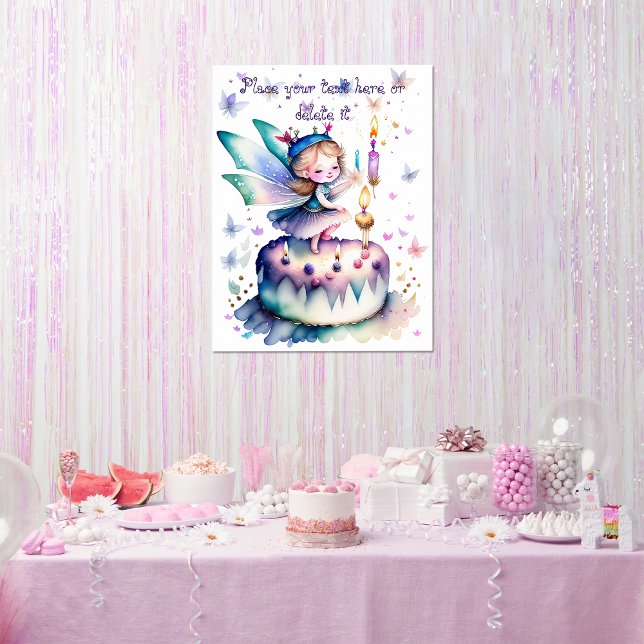 Poster Bonne fête d'anniversaire 01 (Adorable Fairy Birthday customizable poster. Perfect for your birthday party)