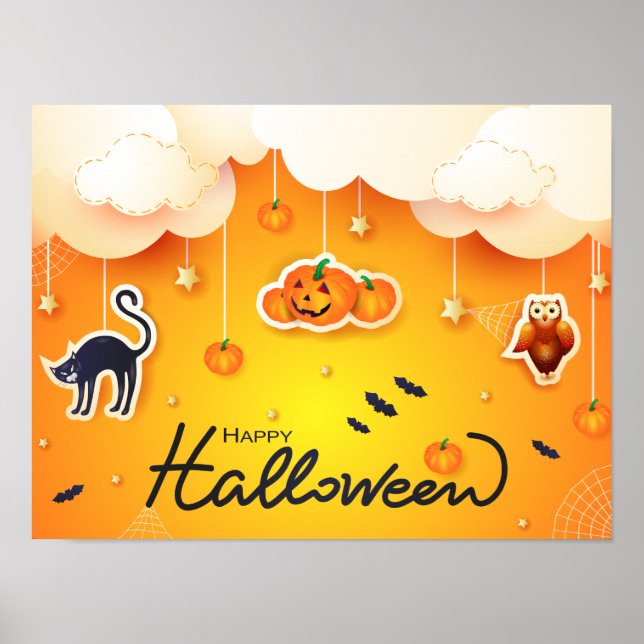 Poster Bonne Halloween sur les nuages (Devant)