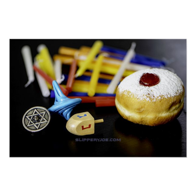 Poster Bonne Hanoukka Star de David menorah Dreidel Slipp (Devant)