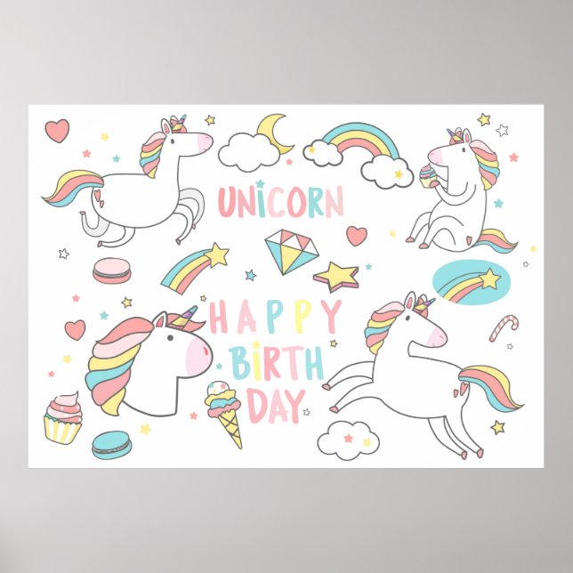 Poster Bonne licorne d'anniversaire (Devant)