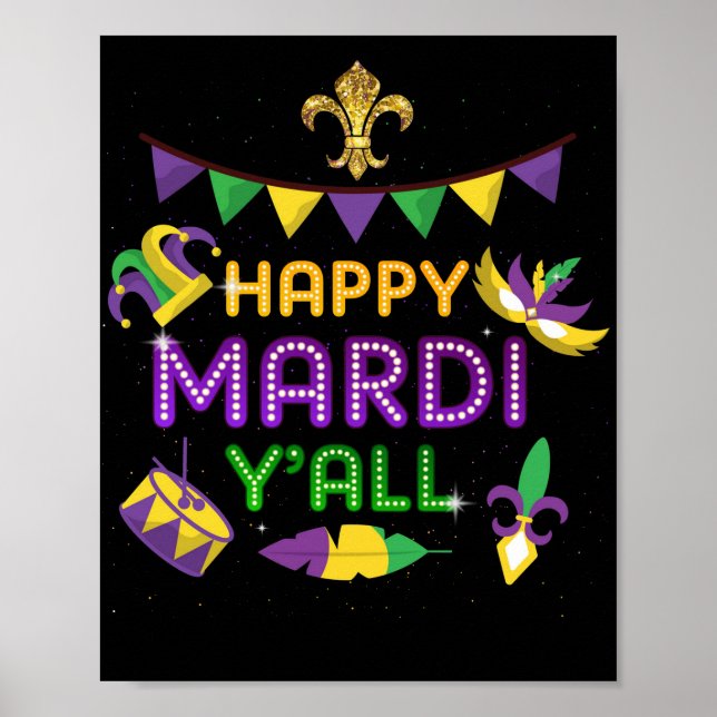 Poster Bonne Mardi Gras Y'all Carnival Festival Fulcolor (Devant)