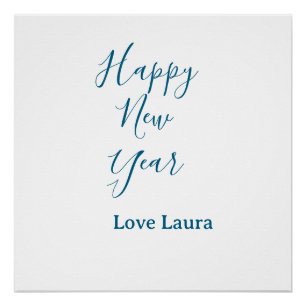 Poster Bonne nouvelle année ajouter nom amour bleu simple