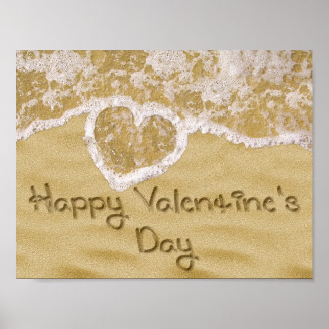 Poster "Bonne Saint Valentin" Coeur écrit dans le sable (Devant)