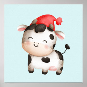 Poster Bonne vache dans un Casquette rouge mignon