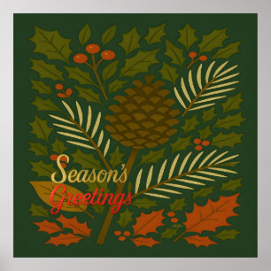 Poster Bonnes Fêtes mi-siècle automne et hiver