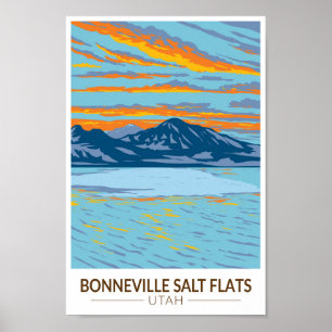 Poster Bonneville Salt Flats Utah Travel Art Vintage