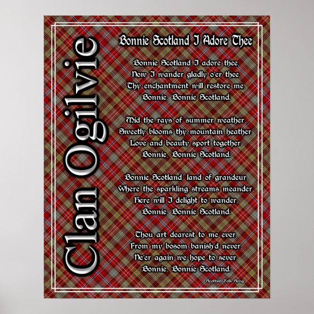 Poster Bonnie Ecosse Je Adore Le Clan Ogilvie Tartan (Devant)