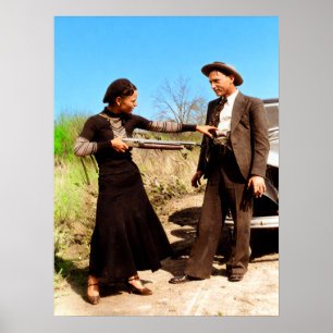 Poster Bonnie et Clyde s'amusant 1934 Couleur Redux