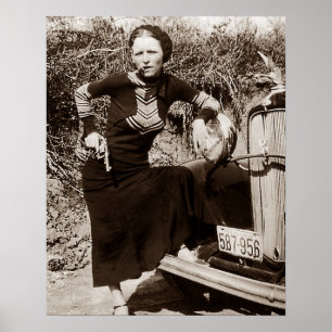 Poster Bonnie Parker fumant un cigare 1933 Noir et blanc