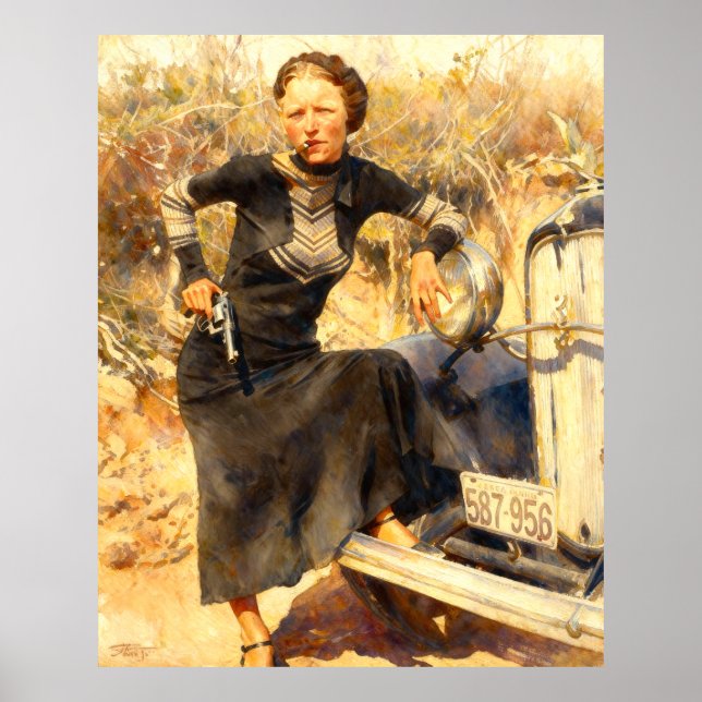 Poster Bonnie Parker Smoking A Cigar 1933 AI Painting (Devant)